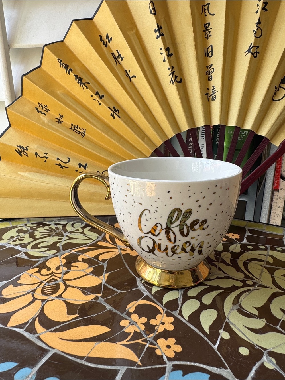 NANETTE LAPORE ”Coffee Queen” Ceramic Mug with Gold Handle and Base